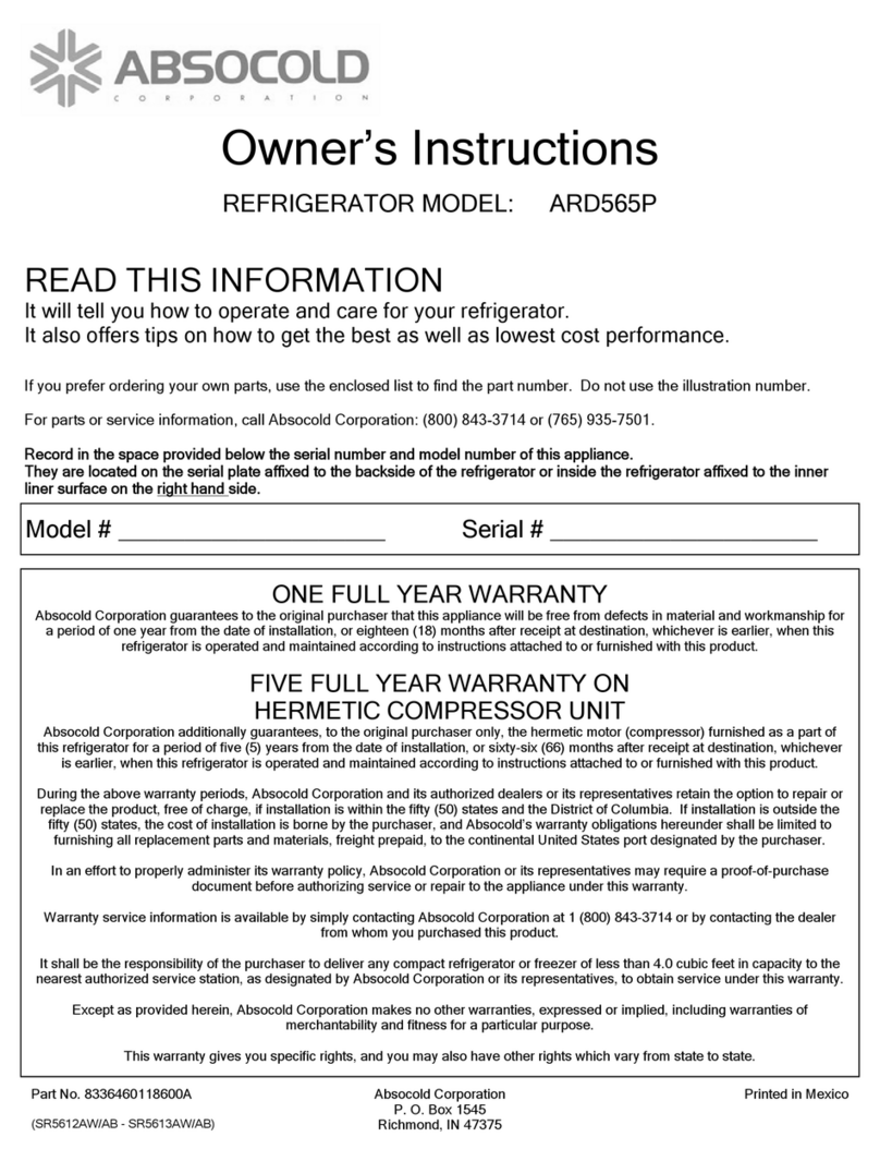 Absocold Corp ARD565P Manuel utilisateur