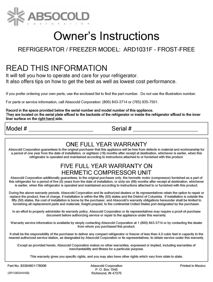 Absocold Corp ARD1031F Manuel utilisateur