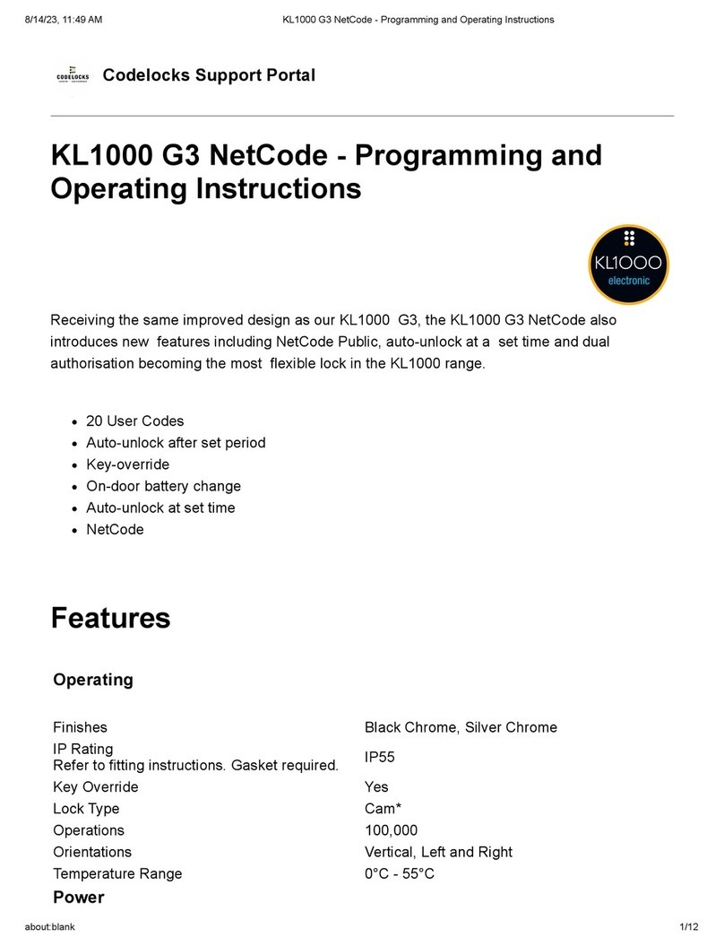 CODELOCKS KL1000 G3 NetCode Manuel utilisateur