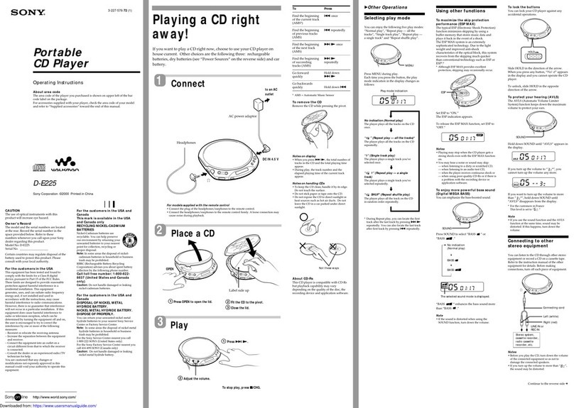 Sony Walkman D-E225 Manuel utilisateur