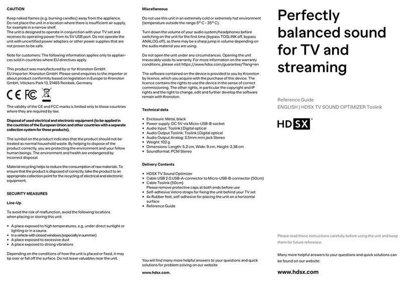 HDSX Toslink Manuel utilisateur