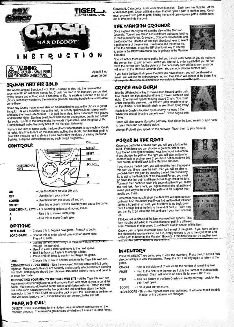 Tiger 99X Games CRASH BANDICOOT 99-004 Manuel utilisateur
