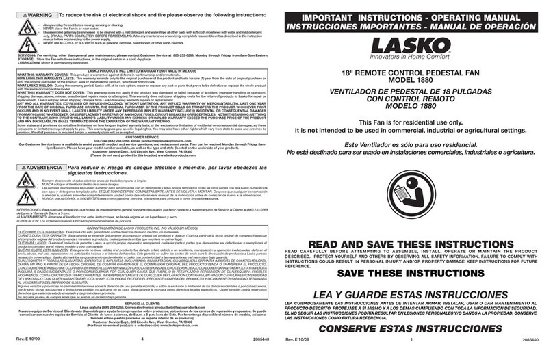 Lasko 1880 Manuel utilisateur