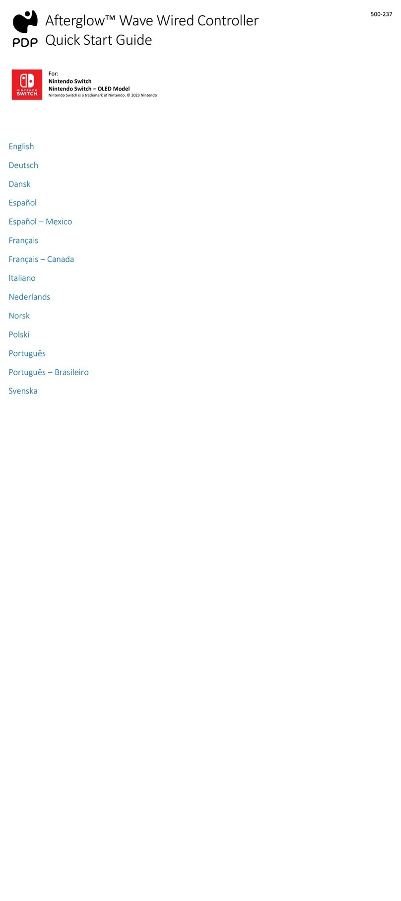 PDP afterglow Manuel utilisateur