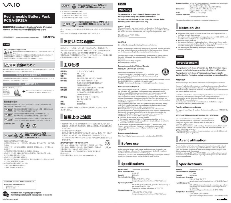 Sony Vaio PCGA-BP2EA Manuel utilisateur
