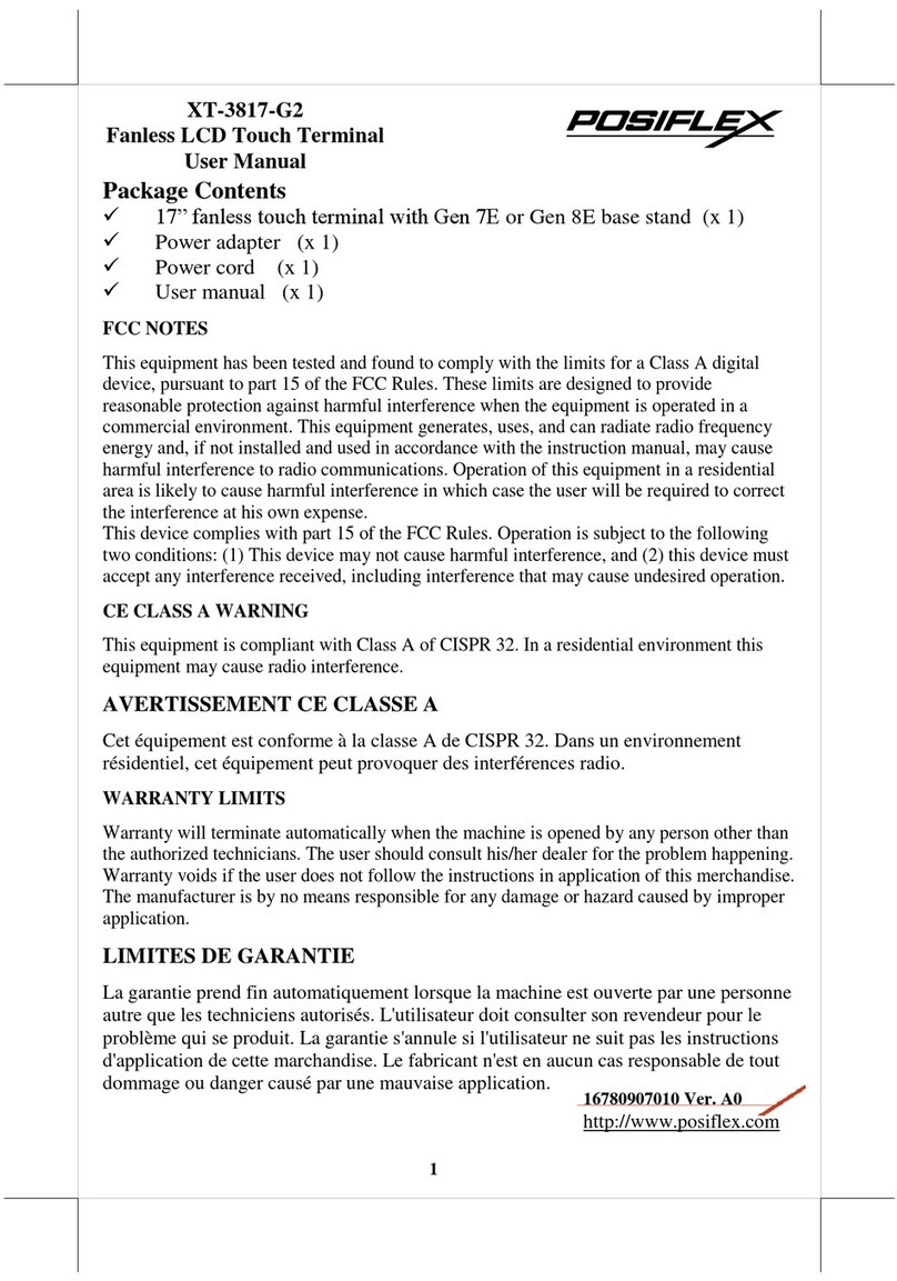 POSIFLEX XT-3817-G2 Manuel utilisateur POSIFLEX XT-3817-G2 Manuel utilisateur