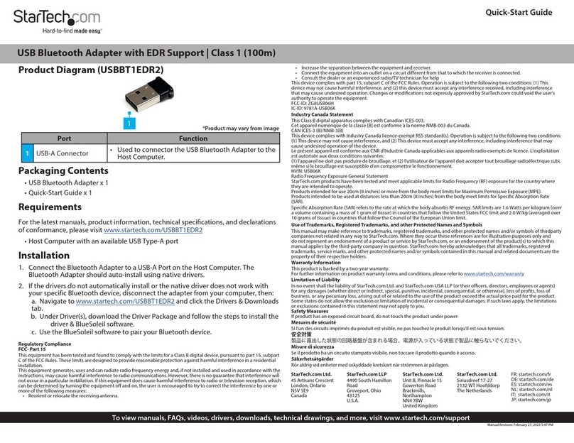StarTech.com USBBT1EDR2 Manuel utilisateur