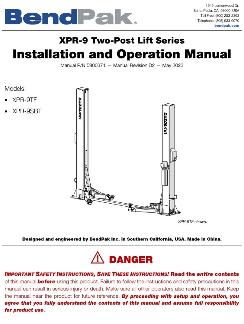 Bend-Pak XPR-9 Manuel utilisateur Bend-Pak XPR-9 Manuel utilisateur