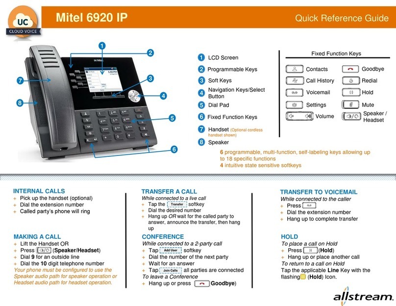 Mitel MiVOICE 6920 Manuel utilisateur Mitel MiVOICE 6920 Manuel utilisateur